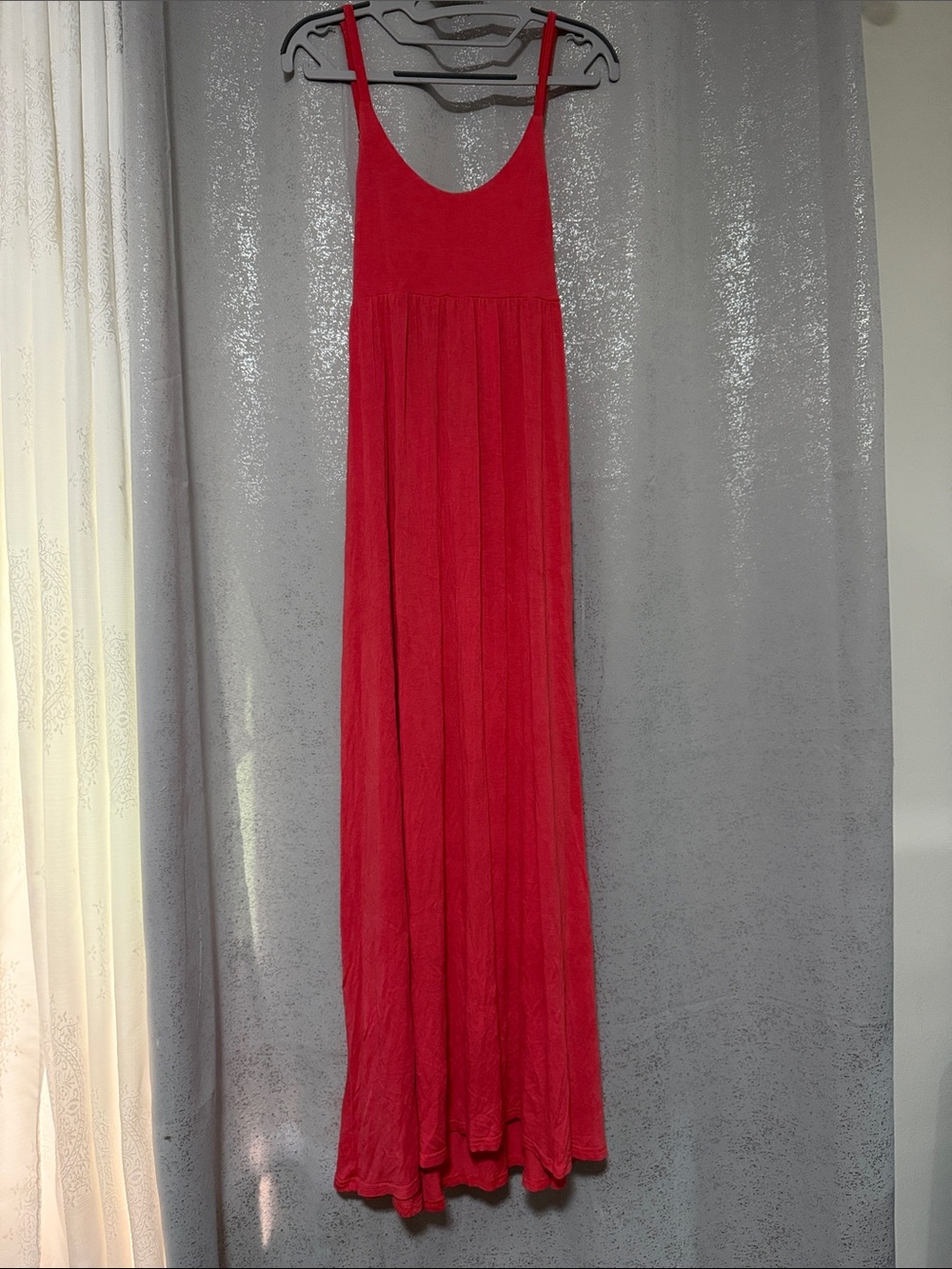 Flowy Coral Orange Maxi Dress with Thin Straps